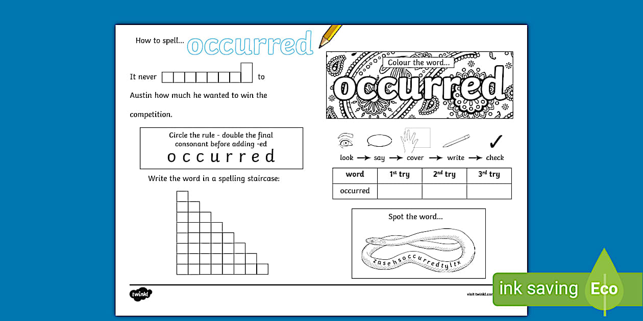 How to Spell Occurred Activity Sheet (teacher made) - Twinkl