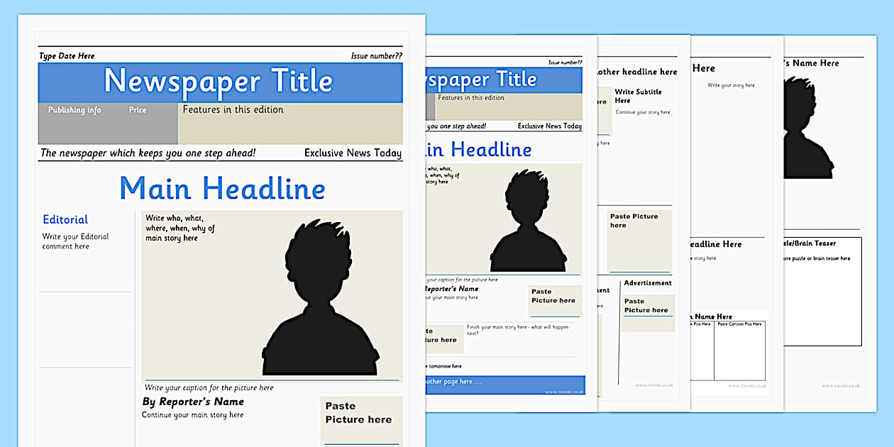 Editable Newspaper Front Page Teaching Resources Twinkl