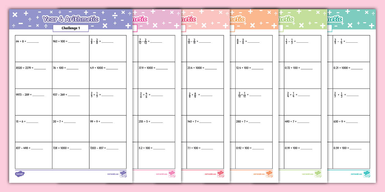  year 4 arithmetic challenge pack year 4 arithmetic sheets