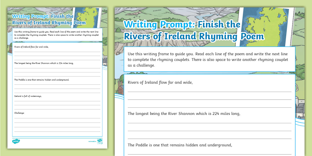 Writing Prompt: Finish the Rivers of Ireland Rhyming Poem Worksheet
