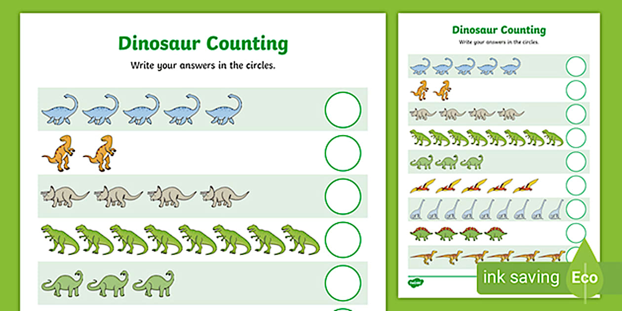 Prep Maths Worksheet Counting Dinosaurs (teacher made)