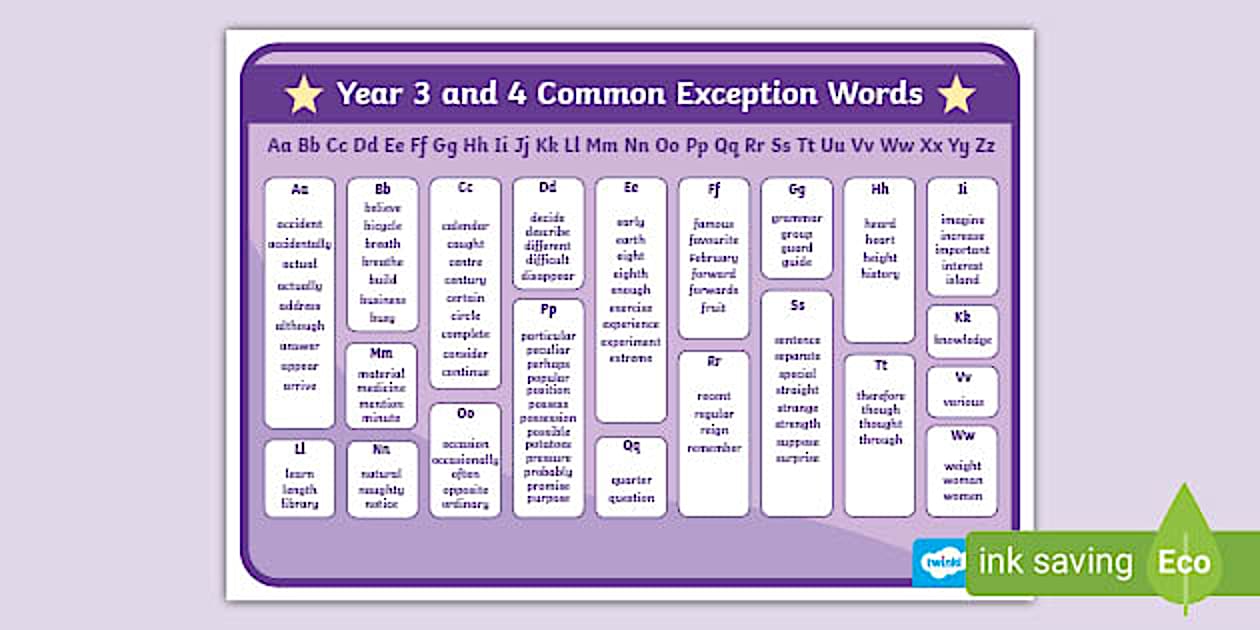 Exception Cursive Cursive Year 3 and 4 Common Exception Words Display Poster