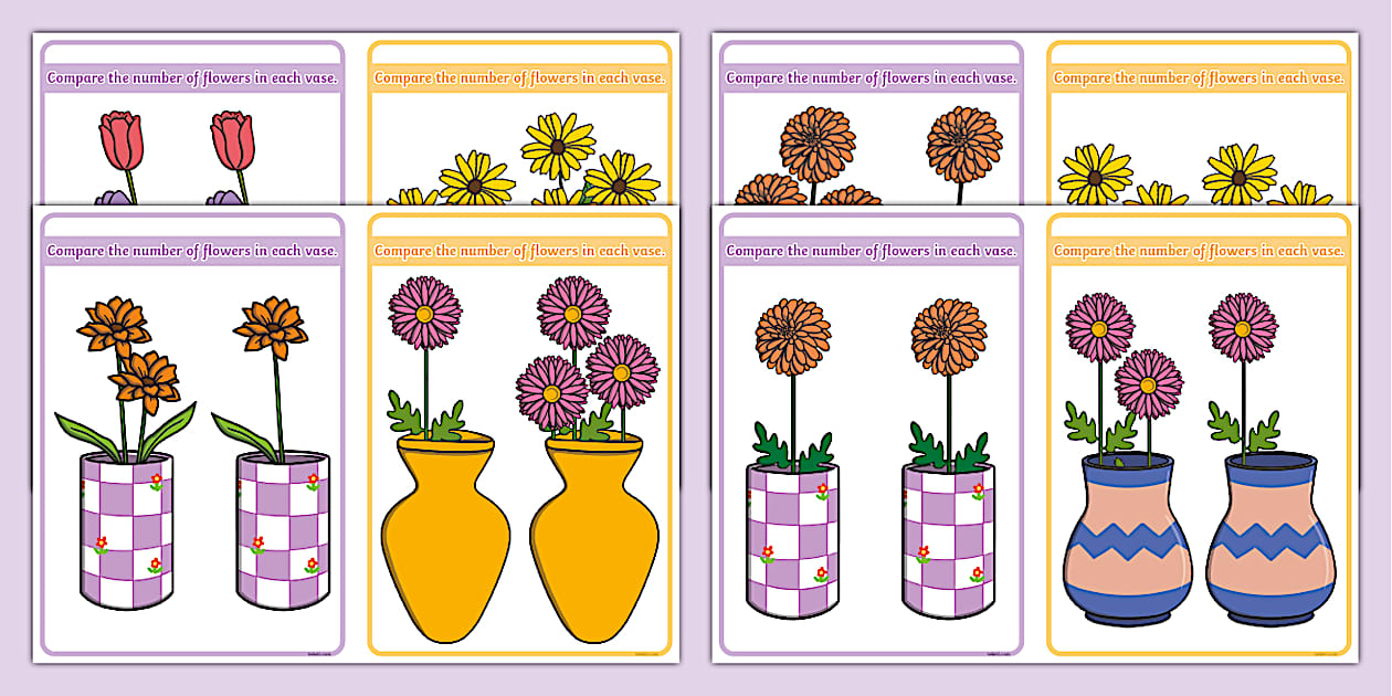 👉 Comparing Groups to 3 Flower Activity Cards Twinkl