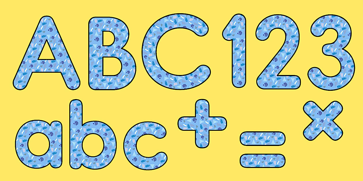Blue Monochrome Terrazzo Theme Letters and Numbers - Twinkl