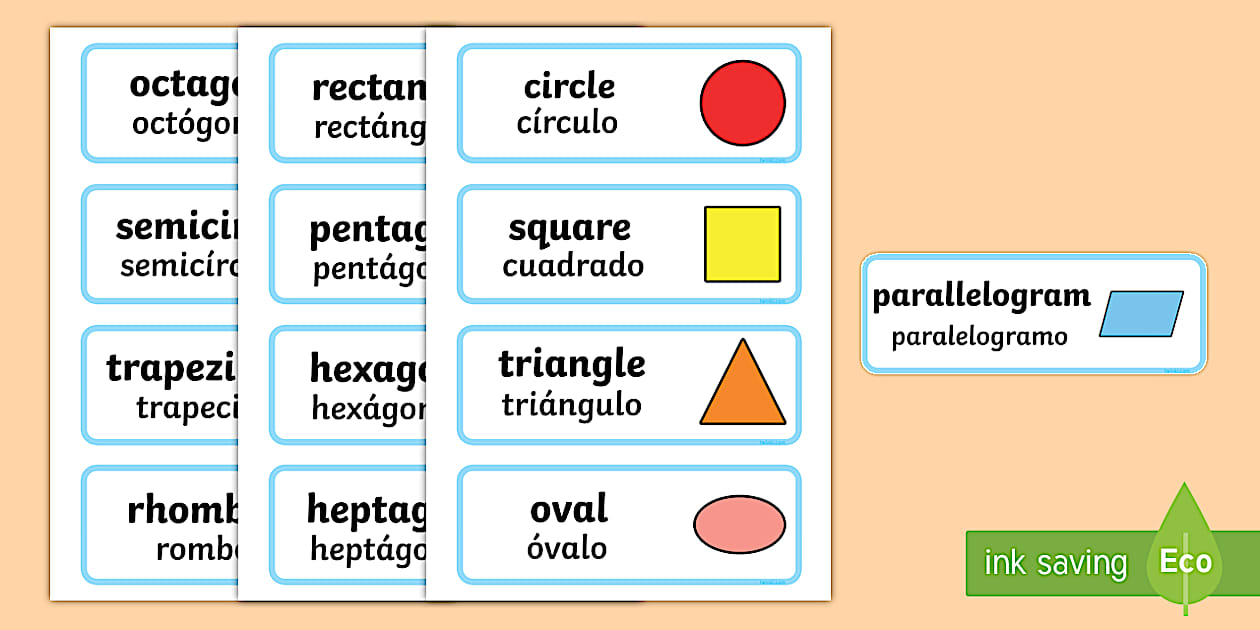 2D Shapes Word Cards English/Spanish