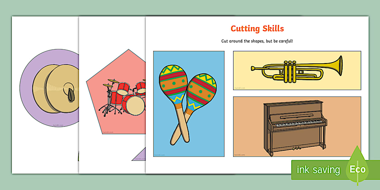 Musical Instrument Cutting Skills Worksheets - musical instrument