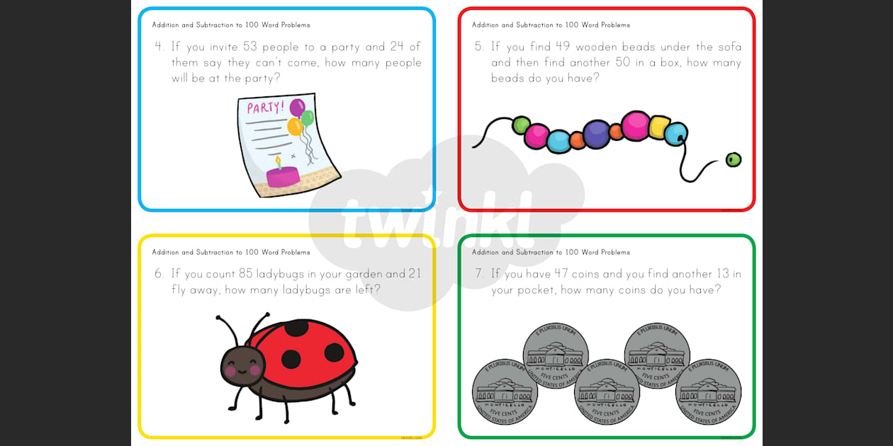 Addition and Subtraction Within 100 Challenge Cards for 1st-2nd Grade