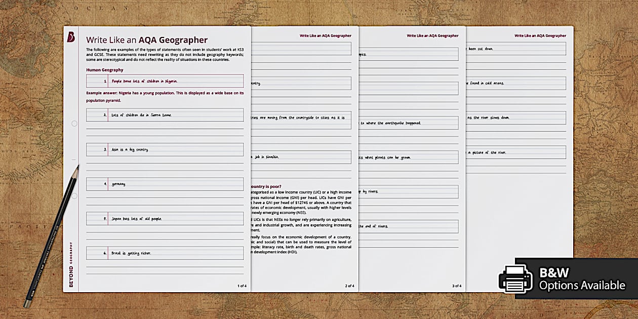 Write Like an AQA Geographer Worksheet | Geography | Beyond