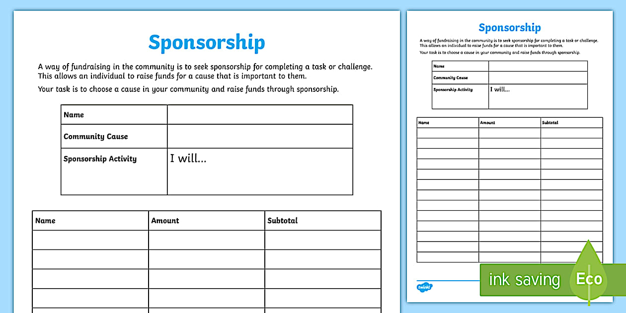 Sponsor Sheets.pdf Sponsorship Form Template (PDF) | EYLF - Year 4 Resources