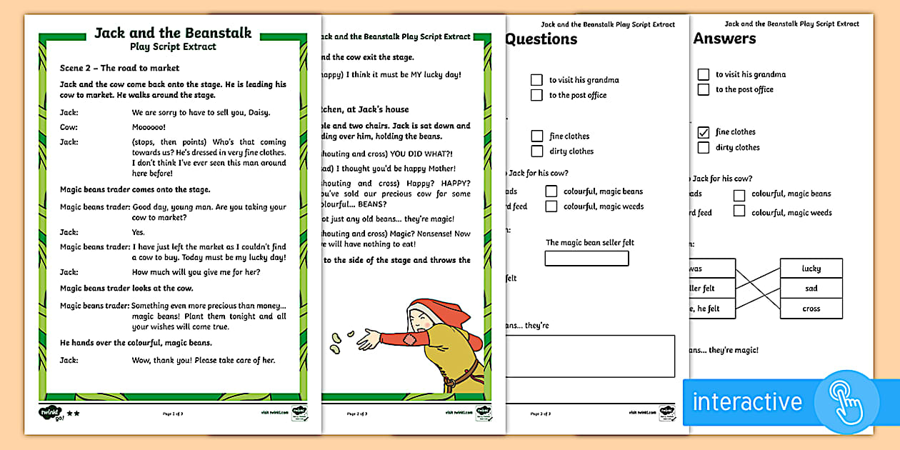 Jack and the Beanstalk Play Script Extracts Differentiated Go Respond