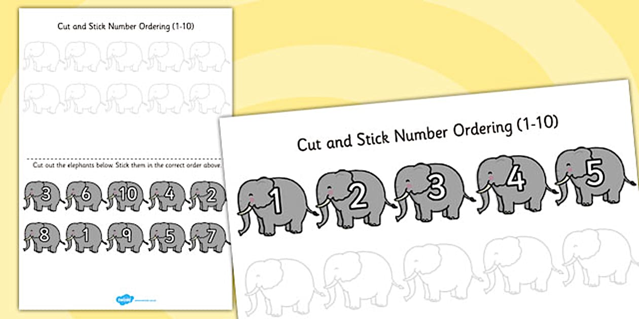 Black and White Safari Themed Cut and Stick Number Ordering Activity 1-10