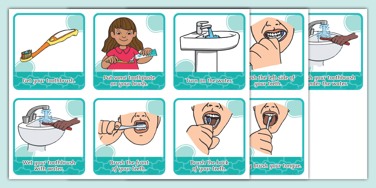 Brushing Teeth Sequence Cards Twinkl Resources Twinkl