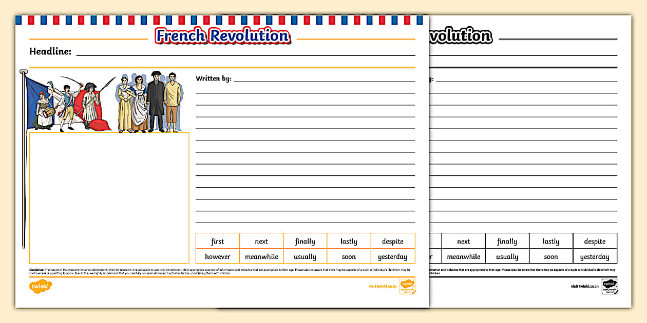 French Revolution Newspaper Writing Template (teacher made)