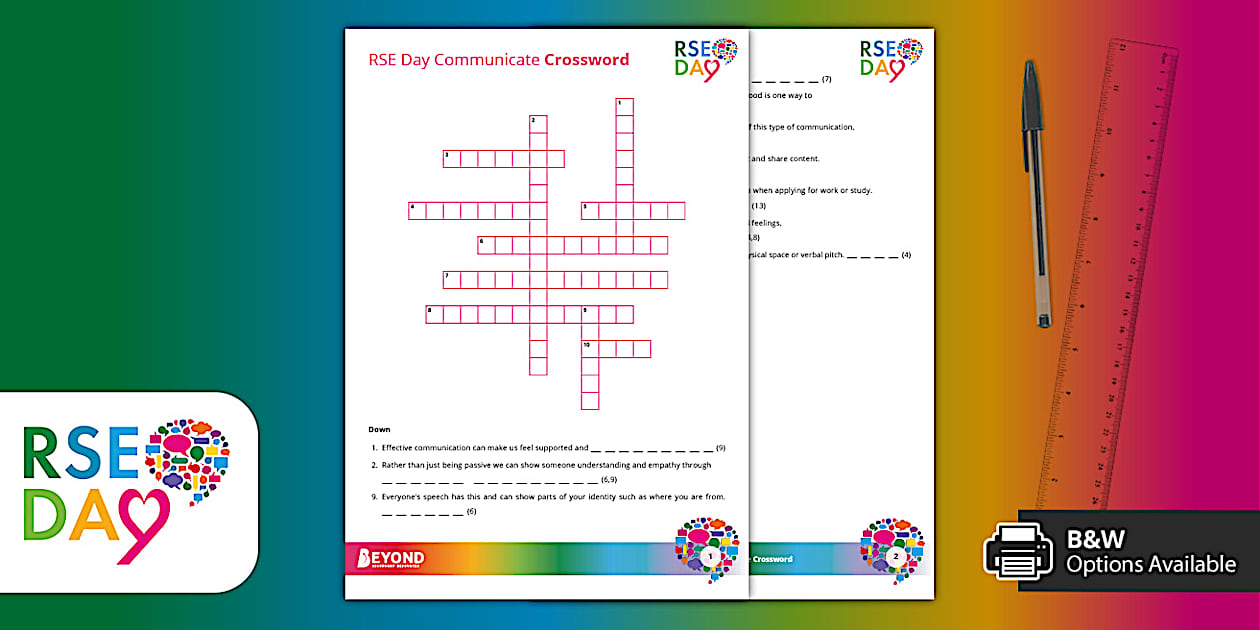 FREE RSE Day Communication Crossword 2025 Beyond PSHE