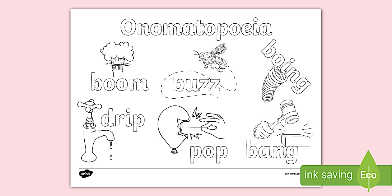 Onomatopoeia Words Colouring Sheet (teacher made) - Twinkl