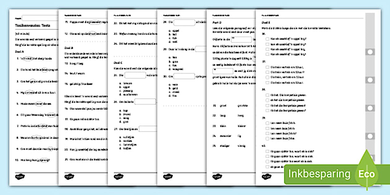 Taalstrukture en -Konvensies: Toets 2 (teacher made)