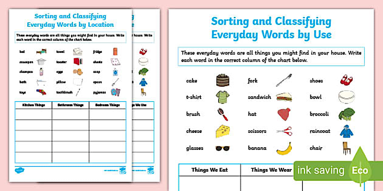 Sorting and Classifying Everyday words | F-2 Vocabulary