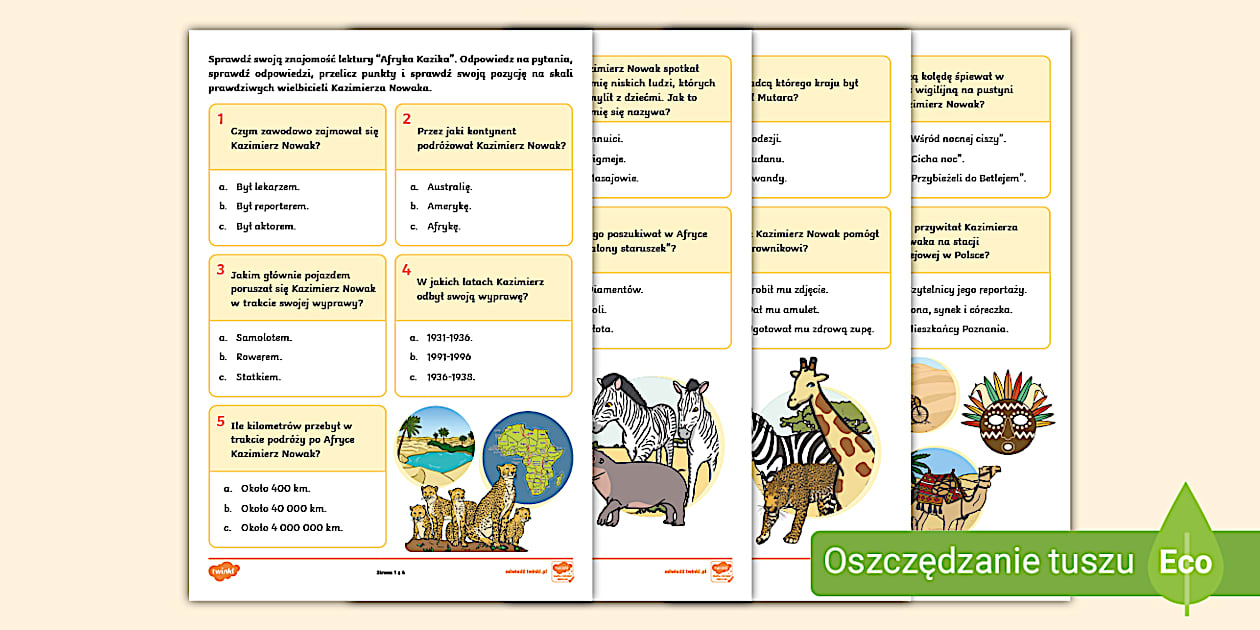 Test Z Lektury Afryka Kazika Afryka Kazika | Quiz ze znajomości lektury szkolnej