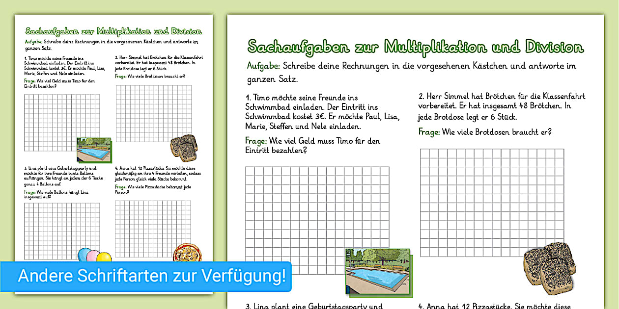 Sachaufgaben zur Multiplikation und Division - Twinkl