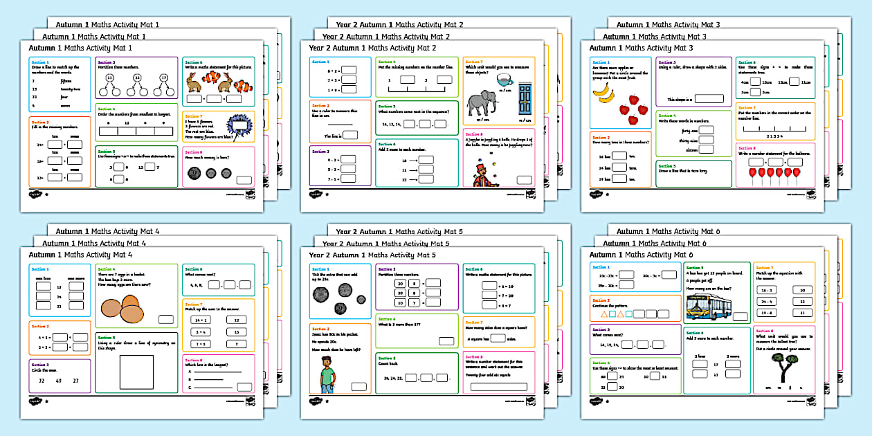 Year 2 Autumn 1 Australian Maths Activity Mats - Twinkl