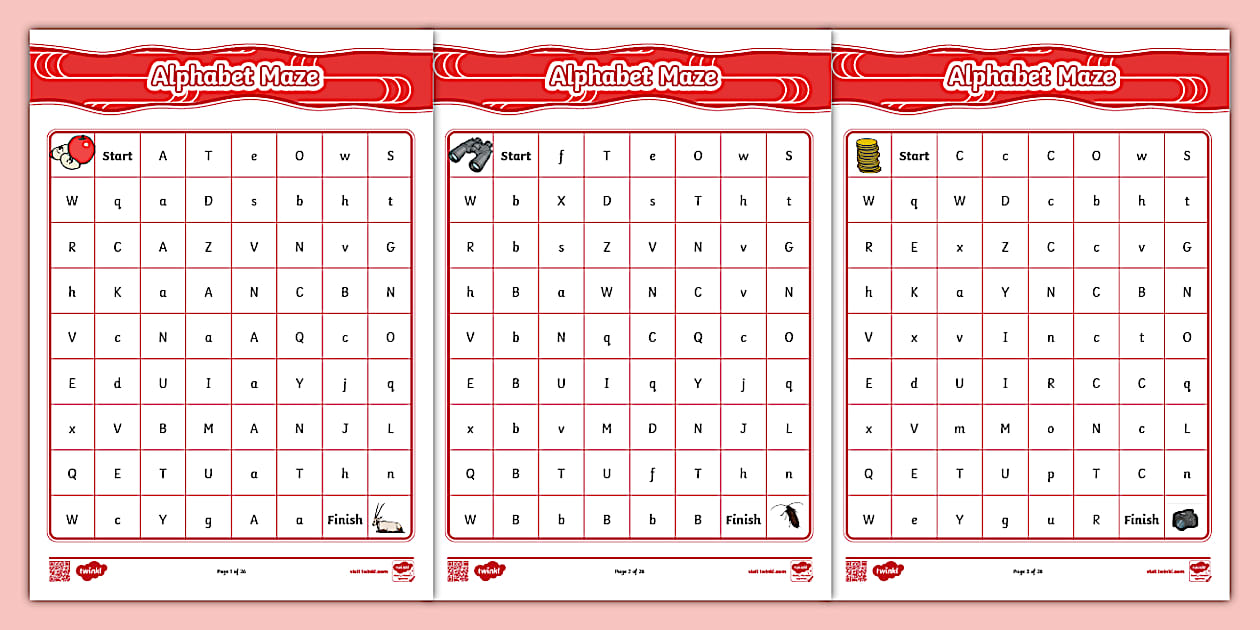 Alphabet Mazes - Lowercase and Uppercase Letters - Twinkl