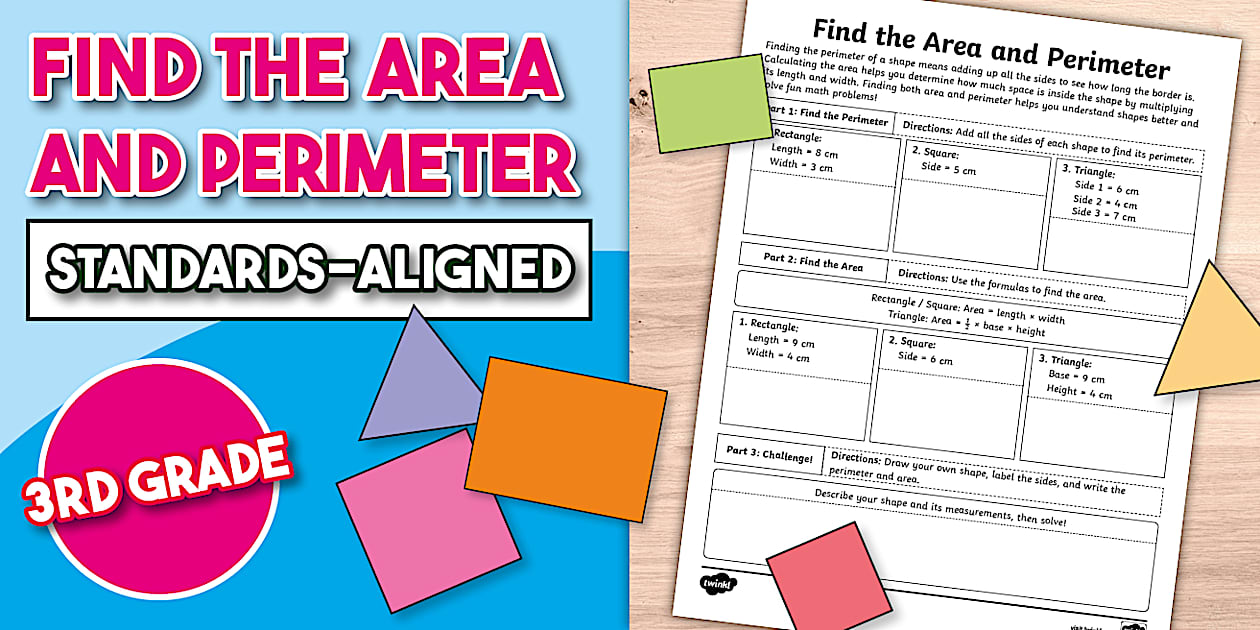 Third Grade Find the Area and Perimeter Worksheet Twinkl
