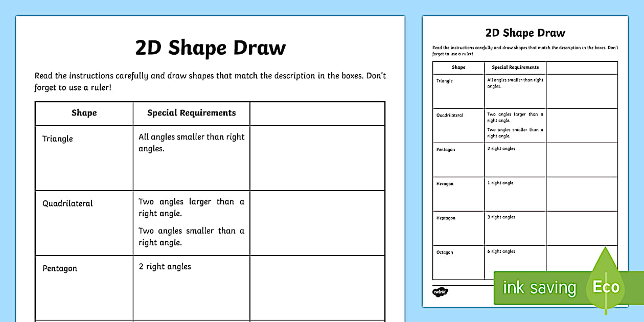 2D Shape Draw Worksheet (teacher made) Twinkl