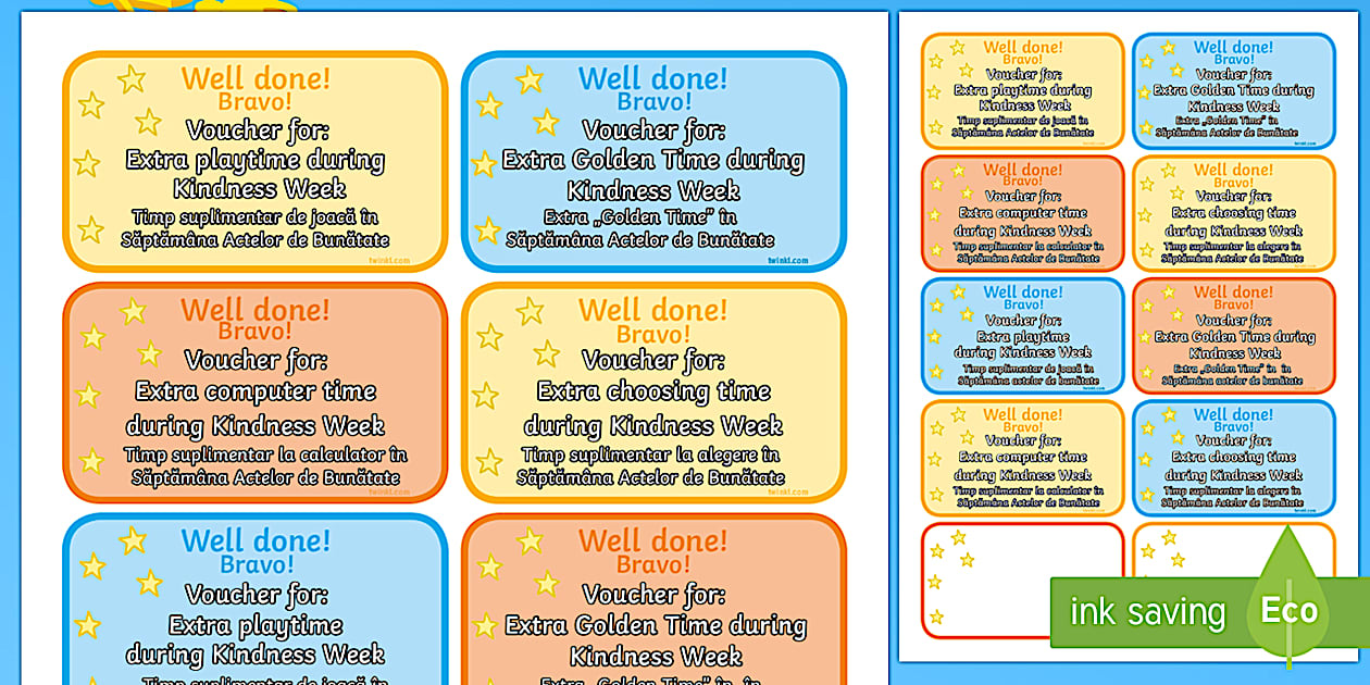 Kindness Week Reward Vouchers English/Romanian - Twinkl