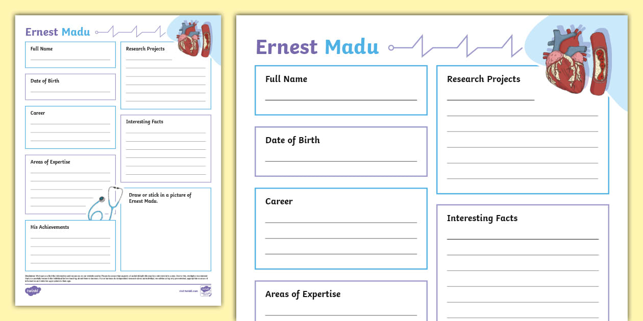 Ernest Madu Fact File Template (teacher made) - Twinkl