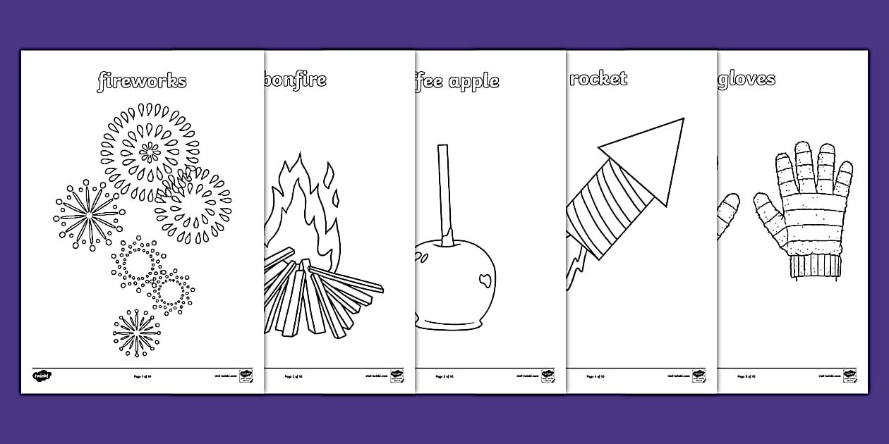 Bonfire Night Picture and Word Colouring Sheets - Twinkl