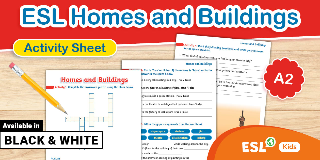 ESL Homes and Buildings Activity Sheet for Kids {Keyword}