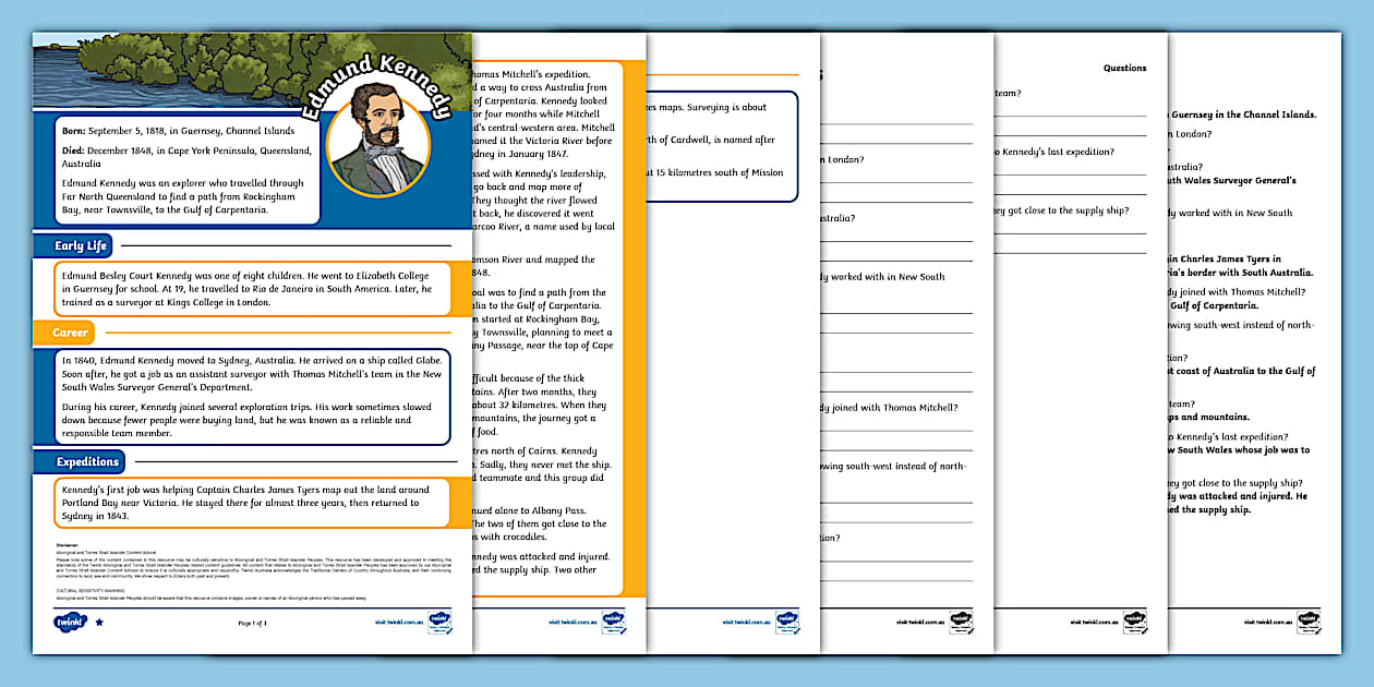 Edmund Kennedy Differentiated Reading Comprehension - Twinkl