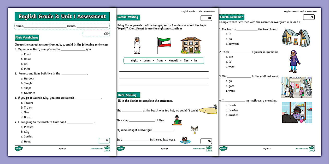 English Grade 3 Unit 1 Assessment