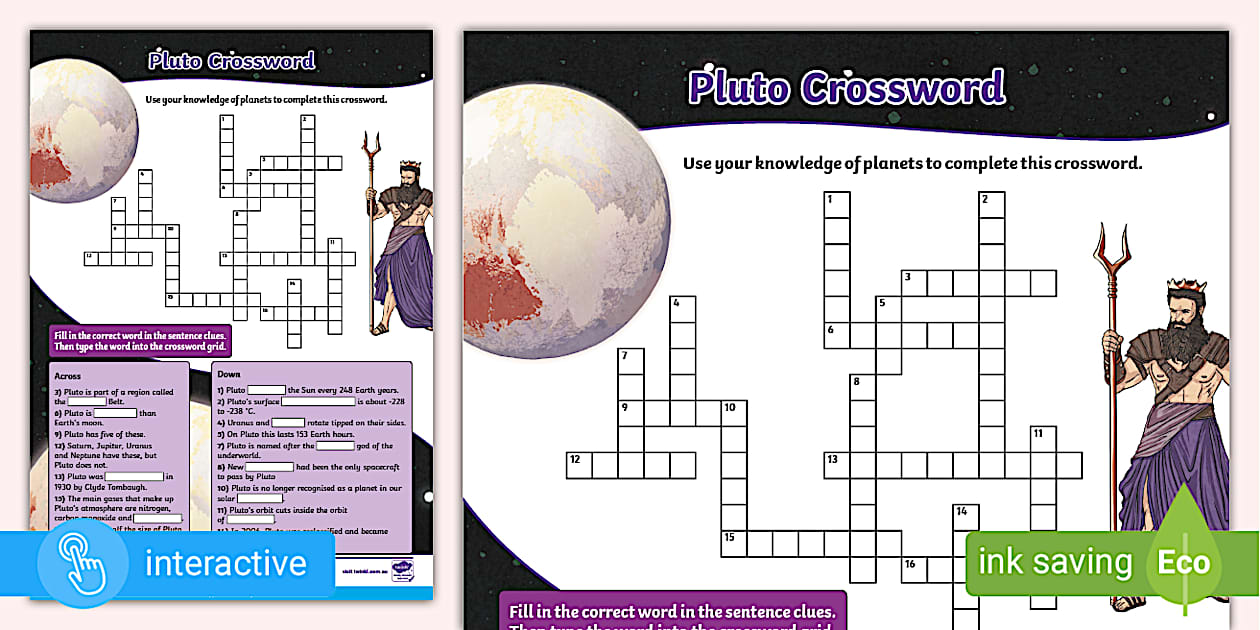 Pluto Crossword Primary Aged Students Twinkl