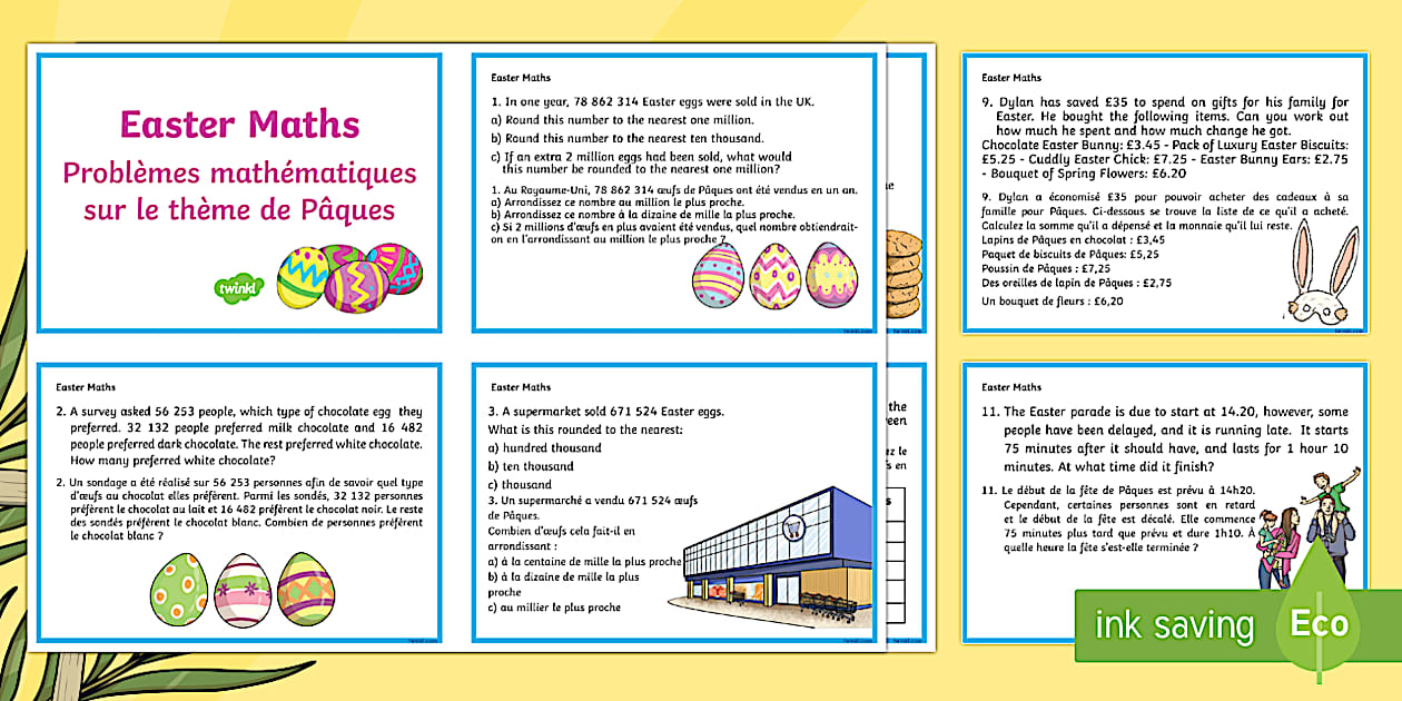Easter Maths Challenge Cards English/French (teacher made)