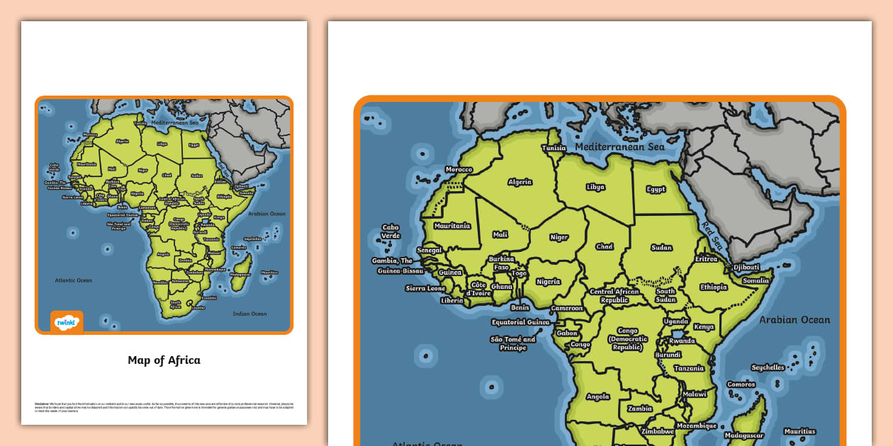KS1 Labelled Map of Africa - Geography - Twinkl