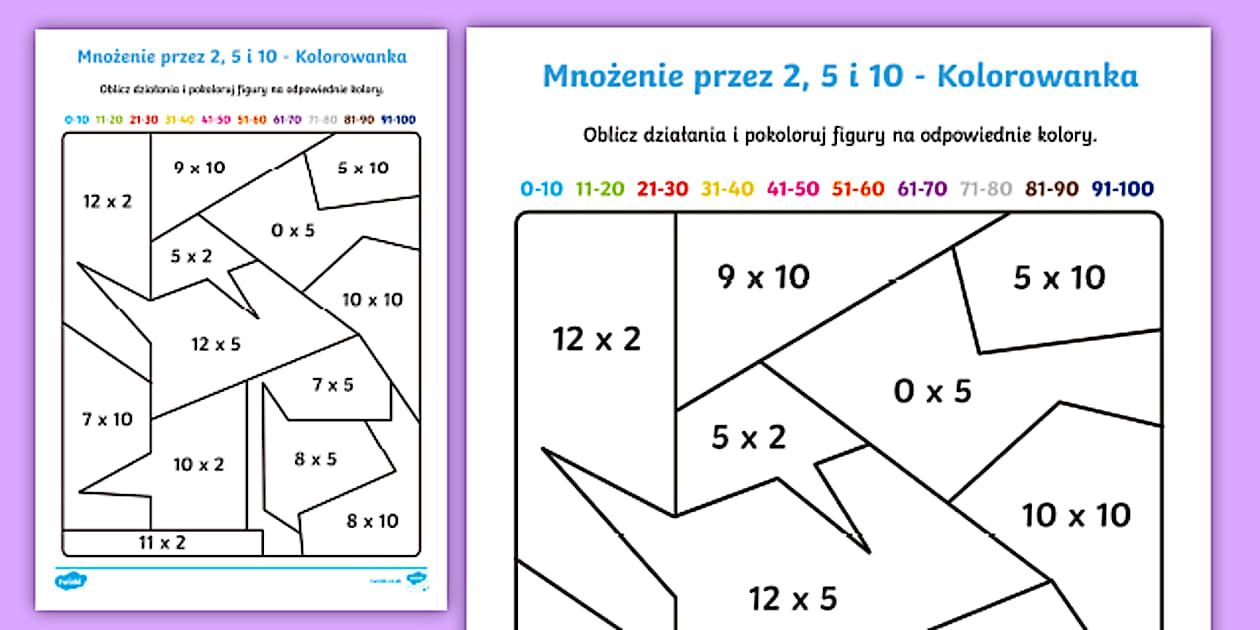 Kolorowanka Mnozenie przez 2 5 i 10 (teacher made) - Twinkl