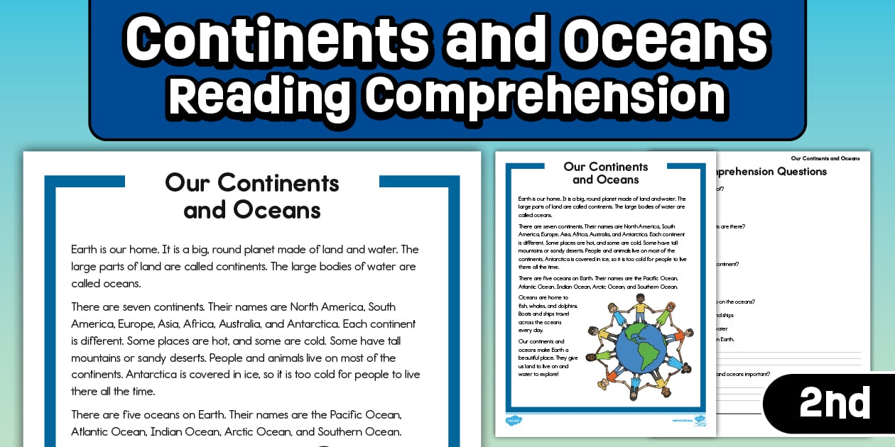 Second Grade Continents and Oceans Comprehension Worksheet
