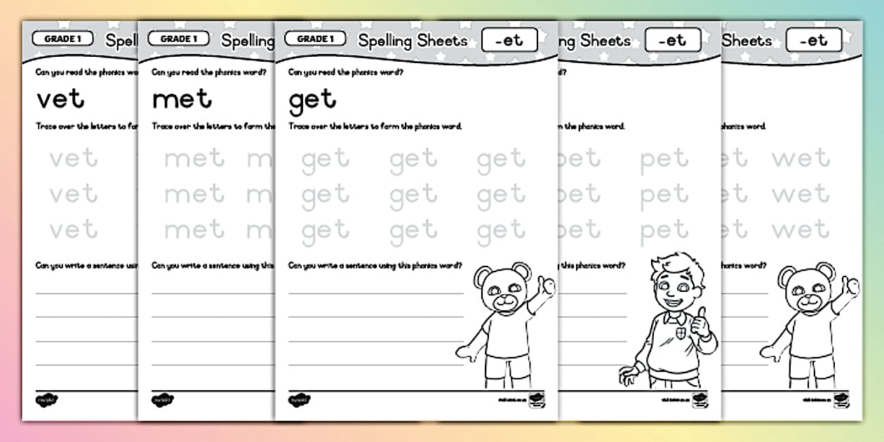 Grade 1 English - Phonics - Worksheet: Spelling -et