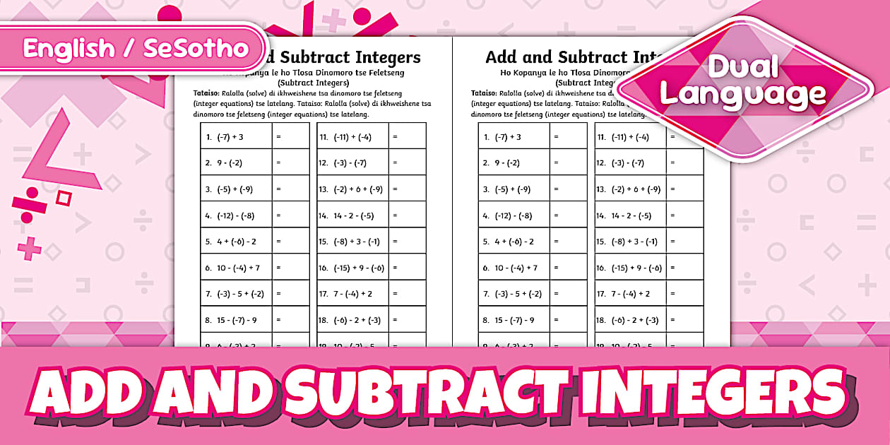 Grade 7 Seventh Grade Add and Subtract Integers - Sesotho