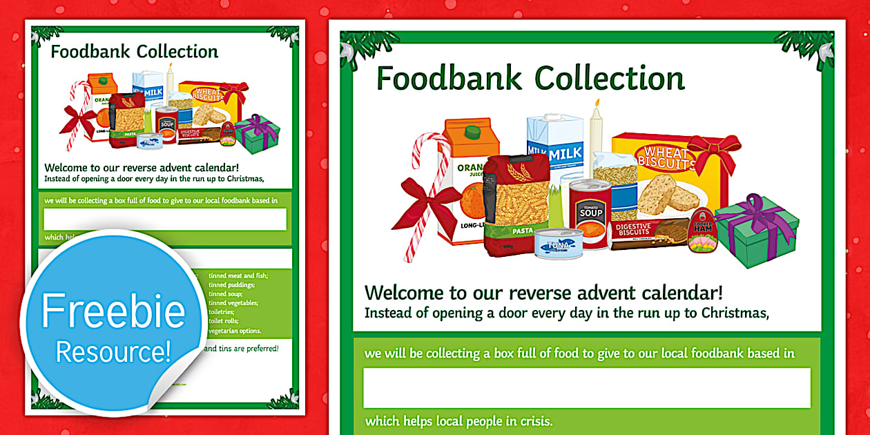 Editable Foodbank Reverse Advent Calendar Display Poster