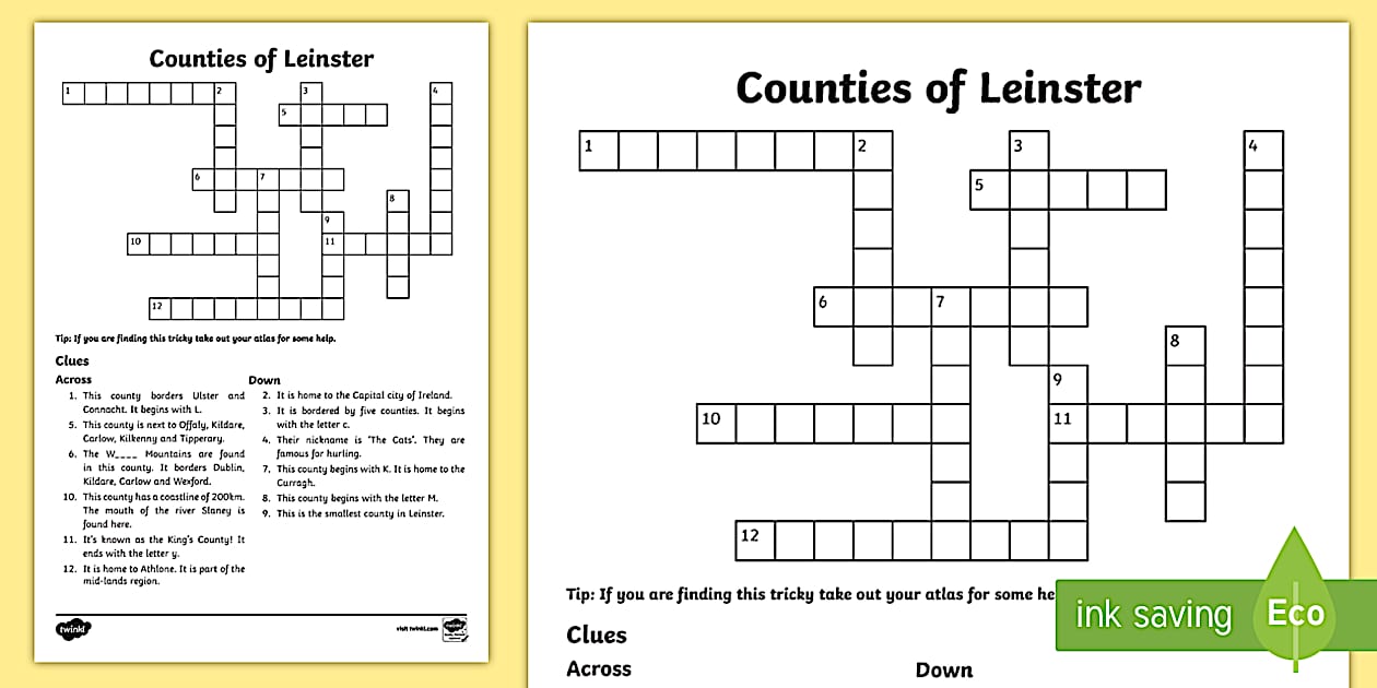 Counties of Leinster Crossword ROI Twinkl