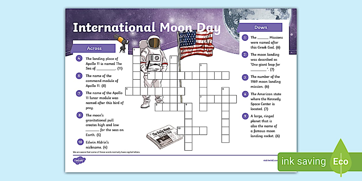 International Moon Day Crossword KS2 (teacher made)