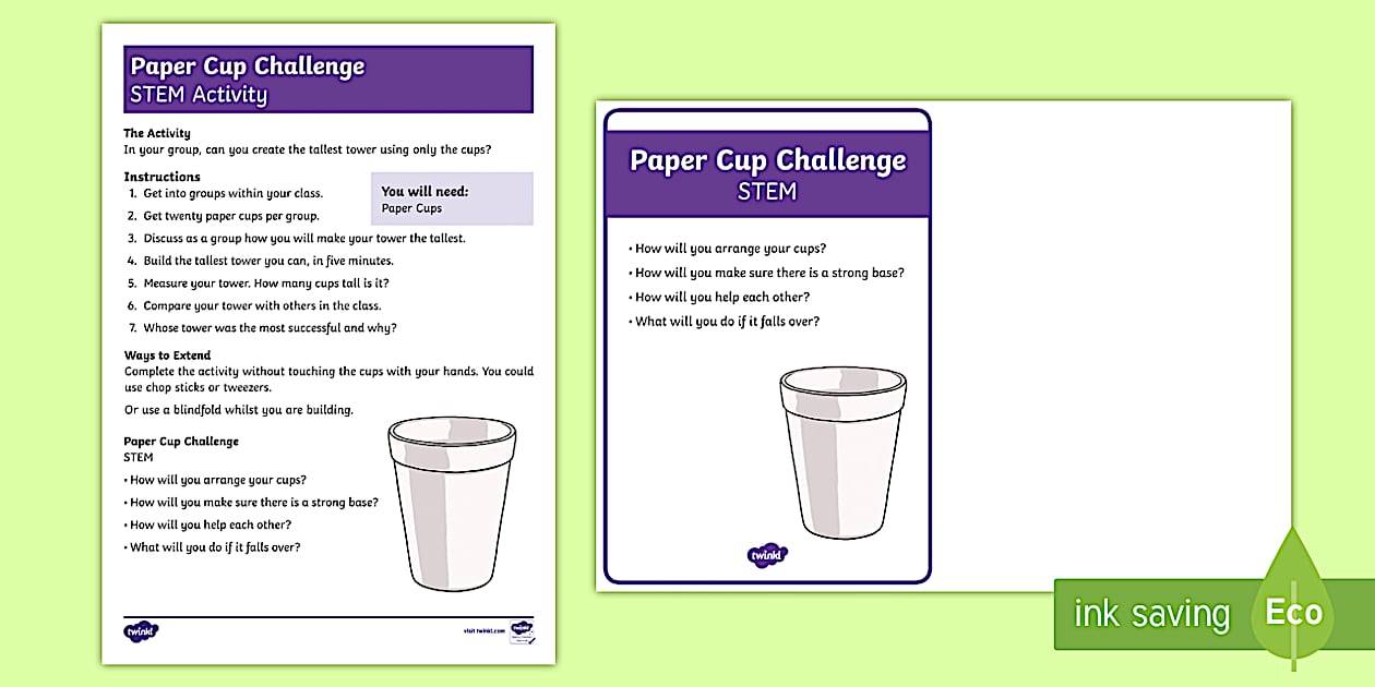 Paper Cup STEM Activity and Prompt Card Pack (teacher made)