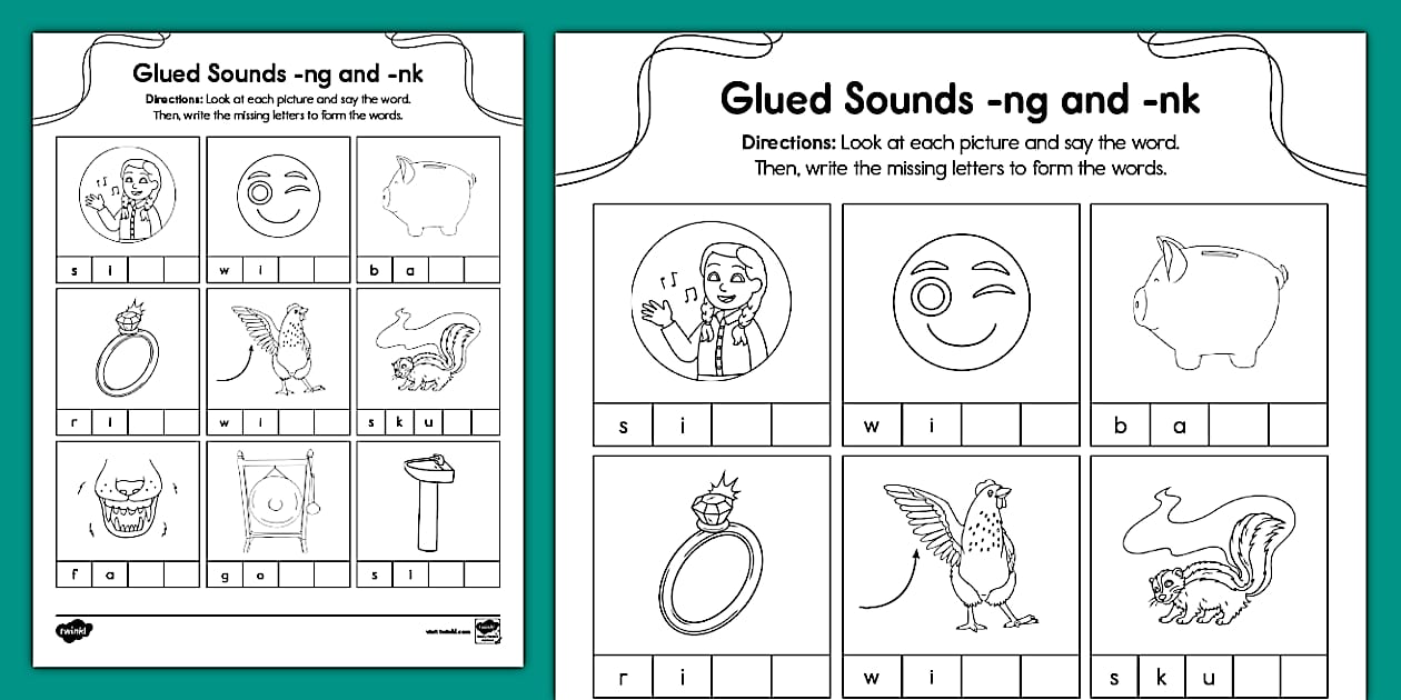 First Grade Glued Sounds ng and nk Worksheet Twinkl