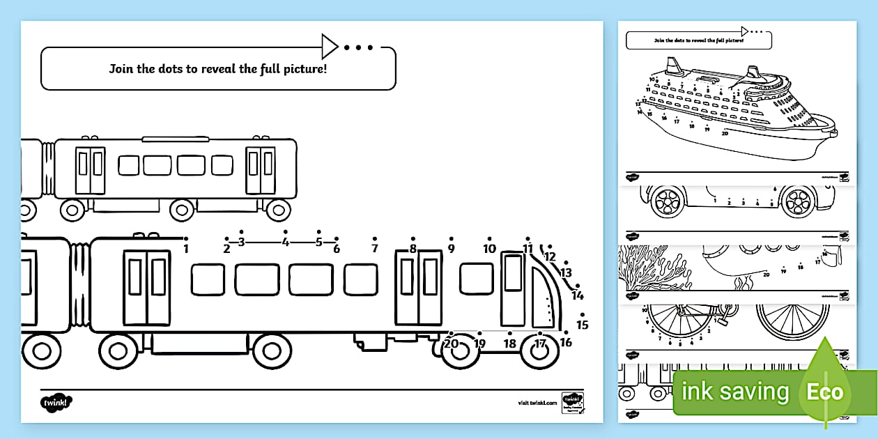 Transport dot to dot worksheet worksheet pack twinkl