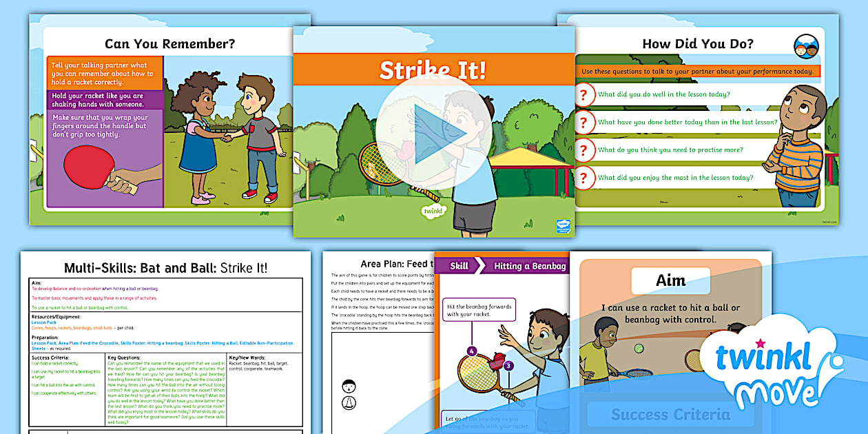 👉 Twinkl Move PE Year 1 Games Bat and Ball Lesson 2 - Strike It!
