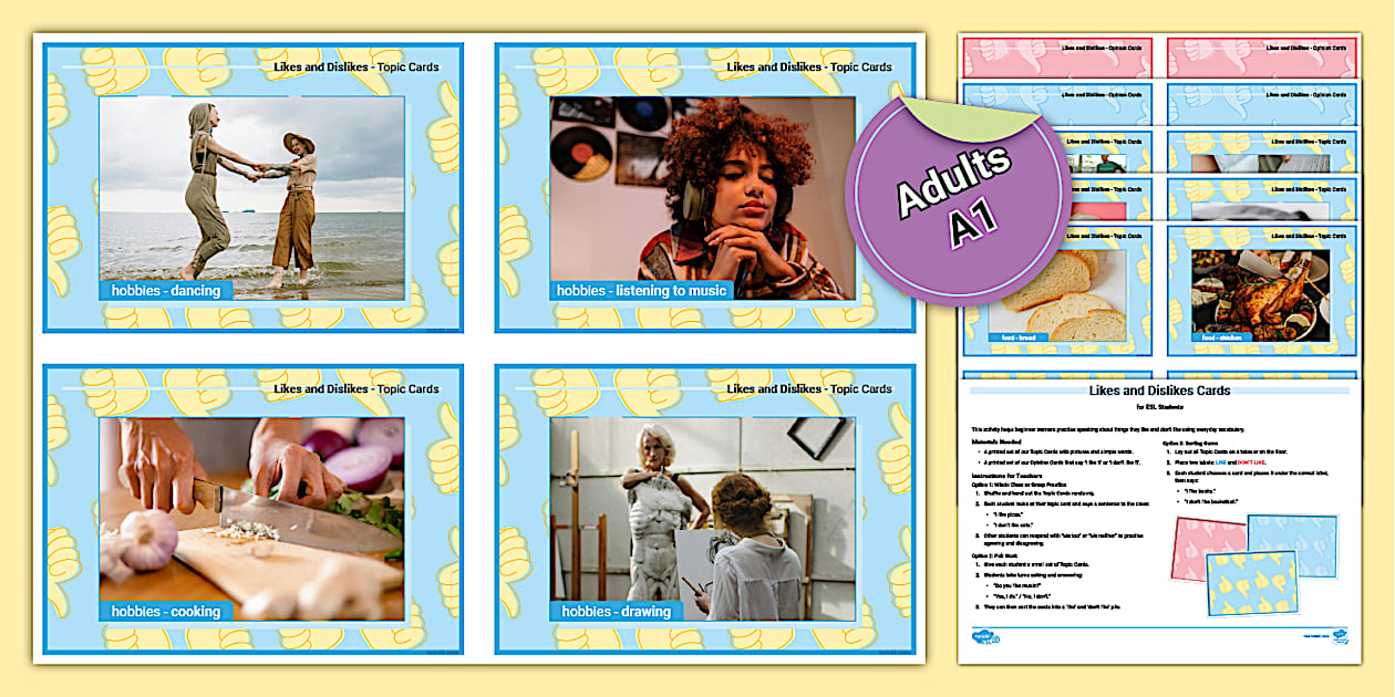 ESL Likes and Dislikes Cards [Adults, A1] - Twinkl