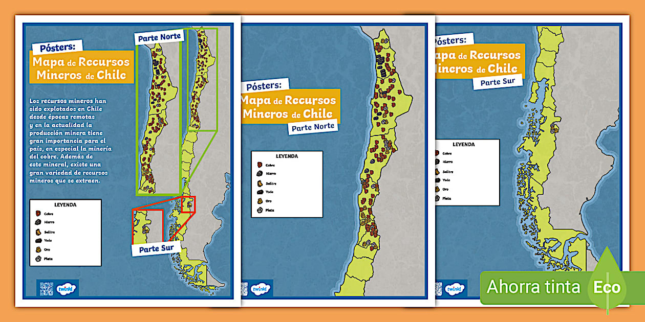 Póster Mapa de Recursos Mineros de Chile - Twinkl