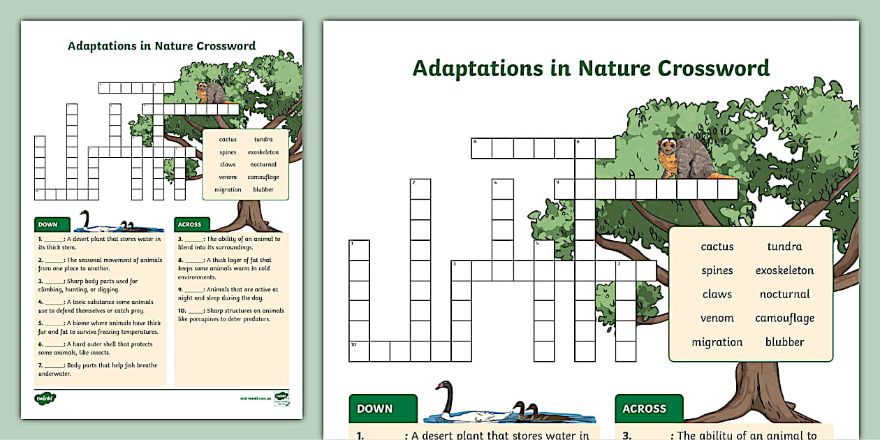 Adaptations in Nature Crossword (teacher made) - Twinkl